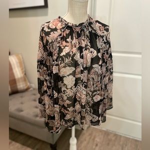 LOFT Black and Pink Sheer Paisley Blouse XL